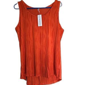 WNEEDU Women’s XL Orange Layered Sleeveless Blouse – Summer Resort Boho Chic